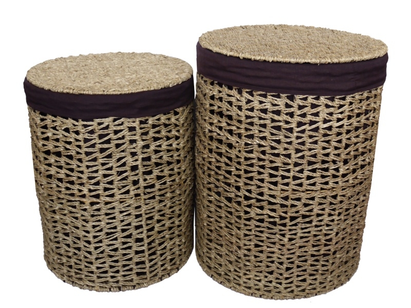 Curated 2pc Premium Seagrass Open Weave Laundry Basket Set with Linen - Eco-Friendly Home Storage